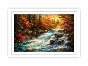 Autumn waterfall in golden light
