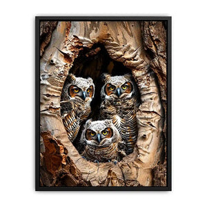 Juvenile owls in a hollow tree
