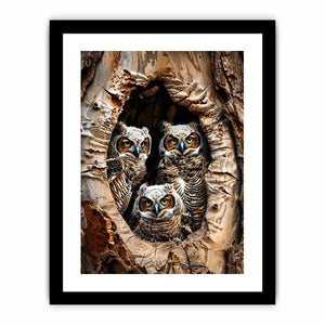 Juvenile owls in a hollow tree
