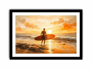 Surfer at sunset on the shore