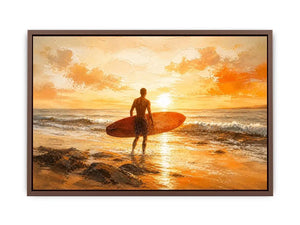 Surfer at sunset on the shore