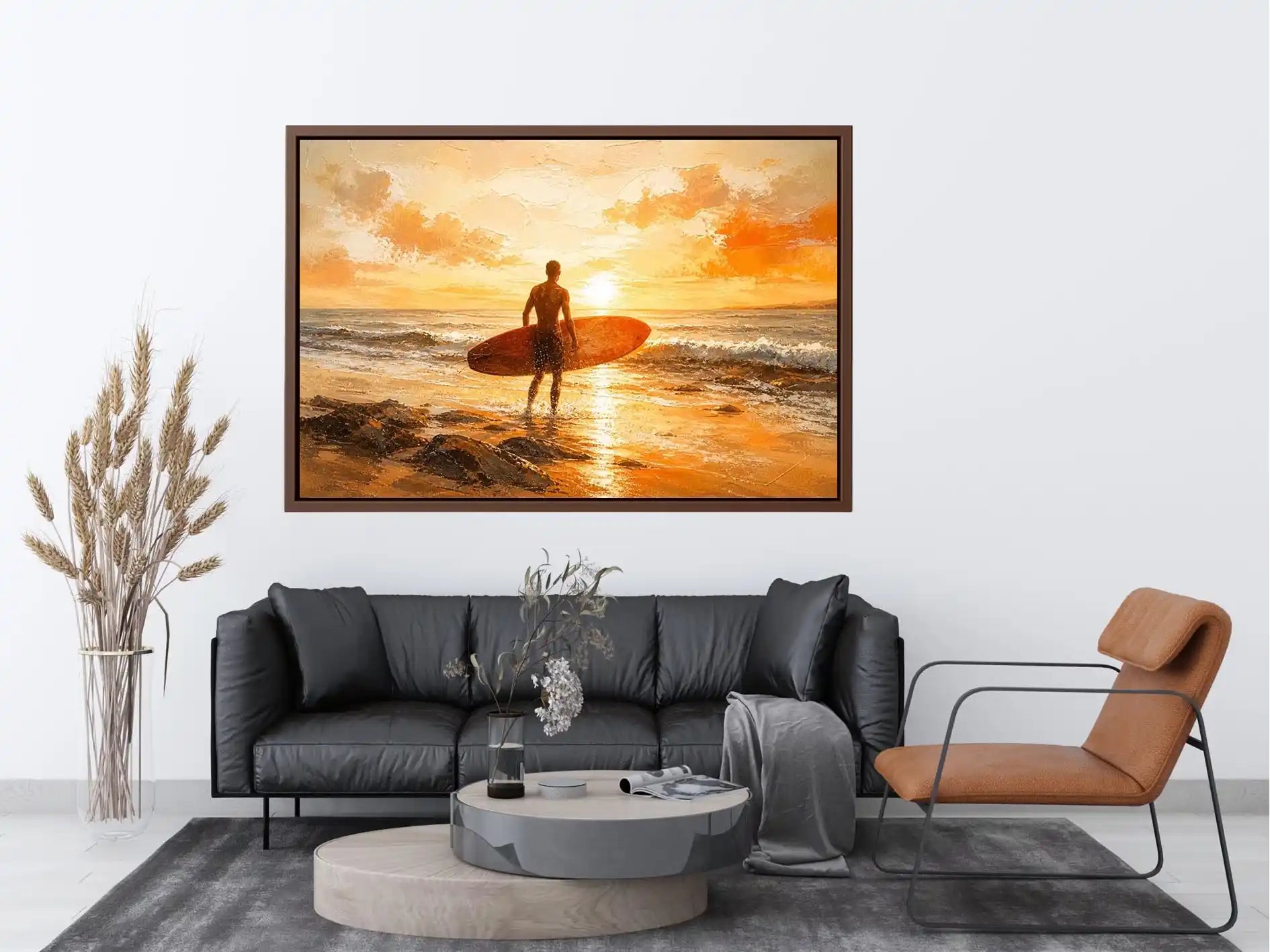 Surfer at sunset on the shore