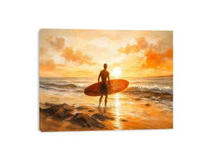 Surfer at sunset on the shore