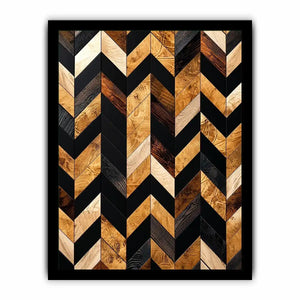 Geometric wood and black chevron pattern