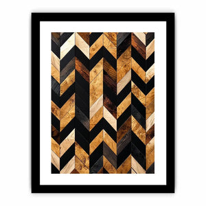 Geometric wood and black chevron pattern