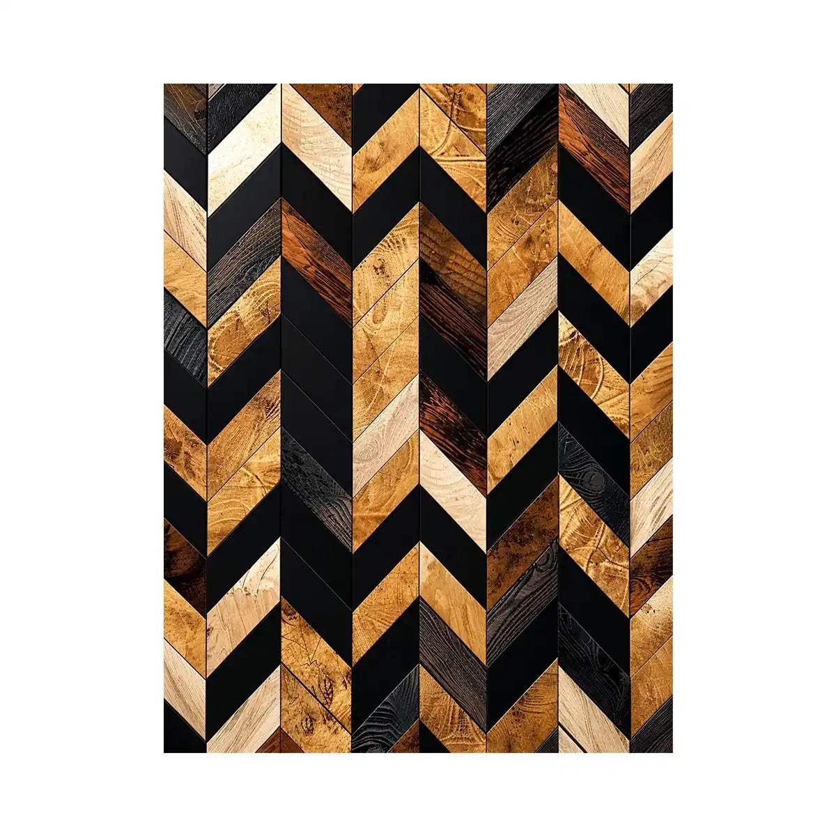 Geometric wood and black chevron pattern