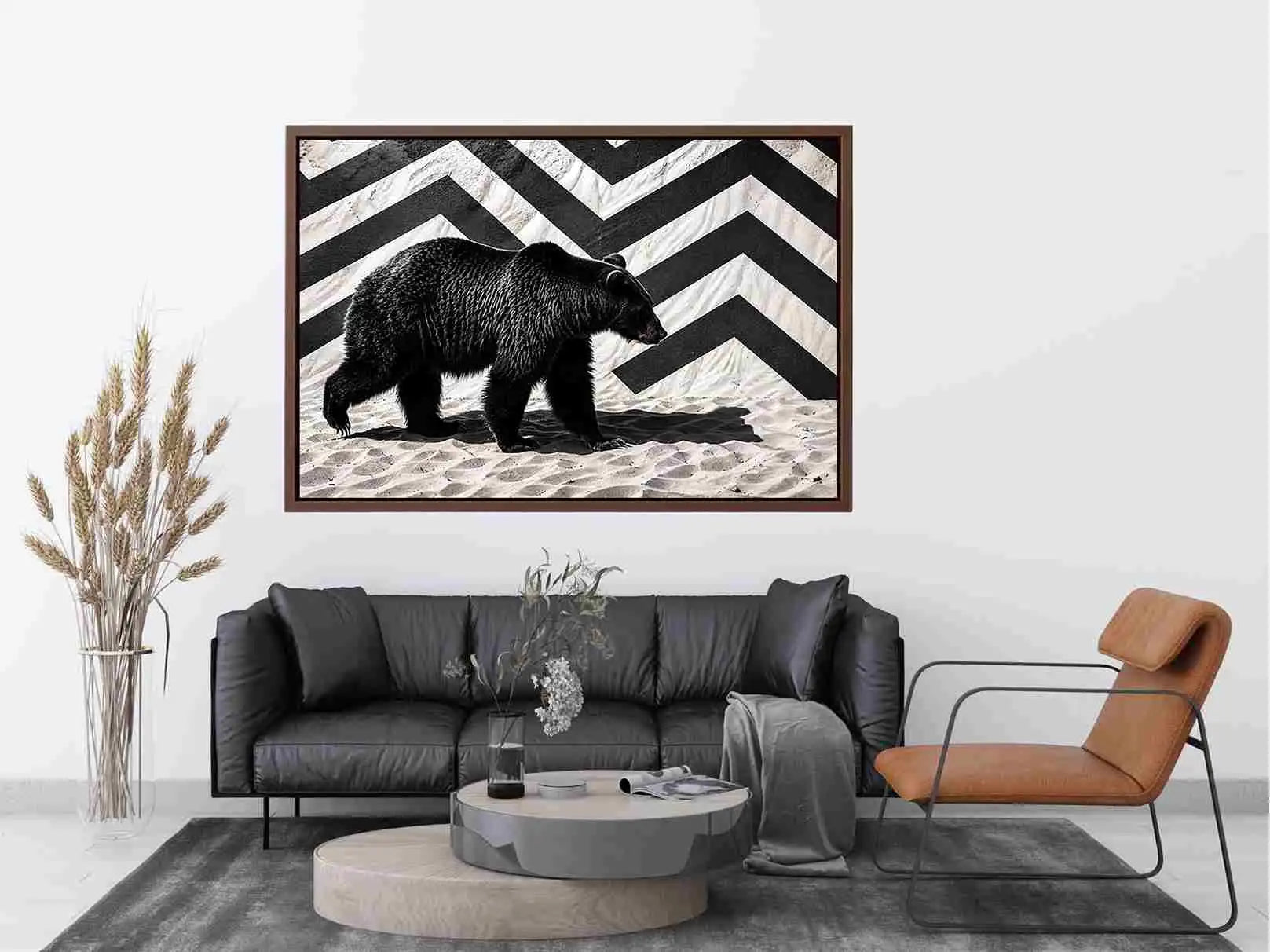 Black bear on textured sand backdrop