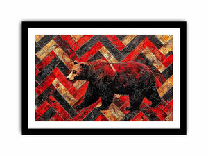 Bold bear in textured herringbone pattern