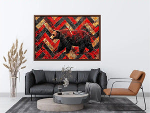 Bold bear in textured herringbone pattern