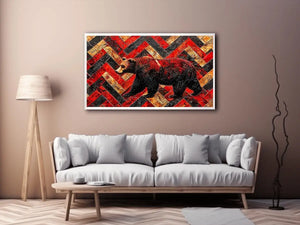 Bold bear in textured herringbone pattern