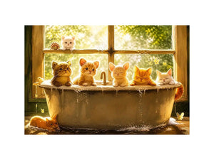 Cozy kittens in a sunlit tub