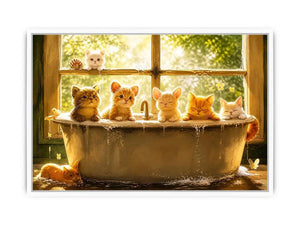 Cozy kittens in a sunlit tub