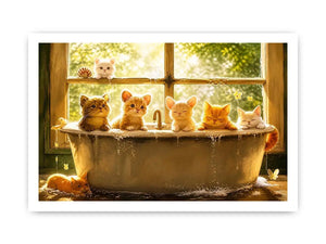 Cozy kittens in a sunlit tub