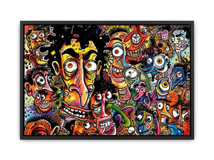 Vibrant chaos of cartoon faces