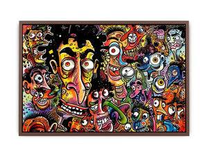 Vibrant chaos of cartoon faces