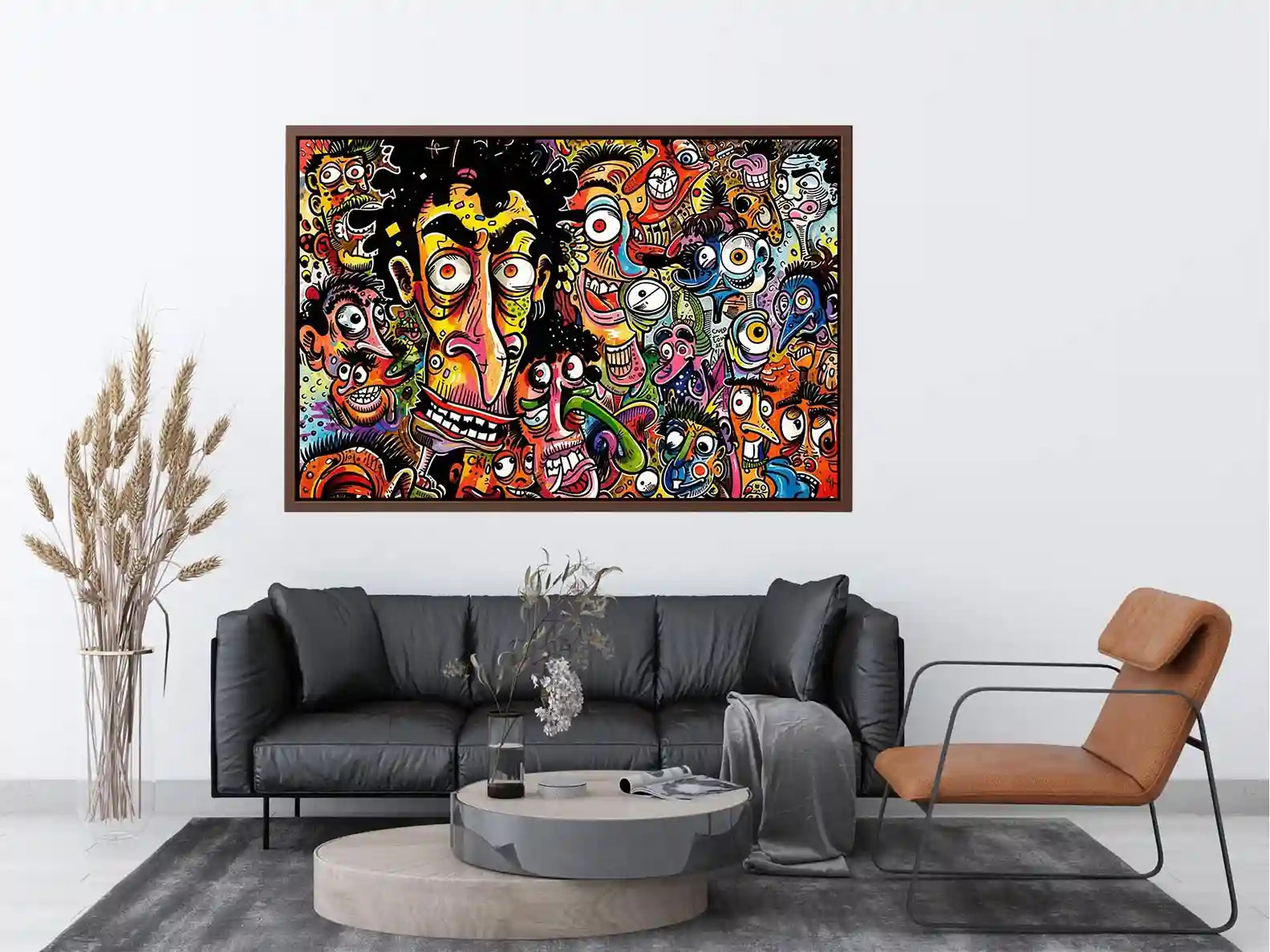 Vibrant chaos of cartoon faces