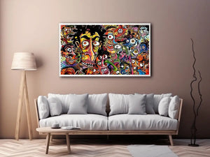 Vibrant chaos of cartoon faces