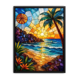 Stained-glass tropical sunset scene
