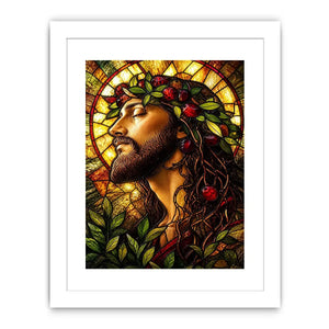 Serene saint in stained-glass glory