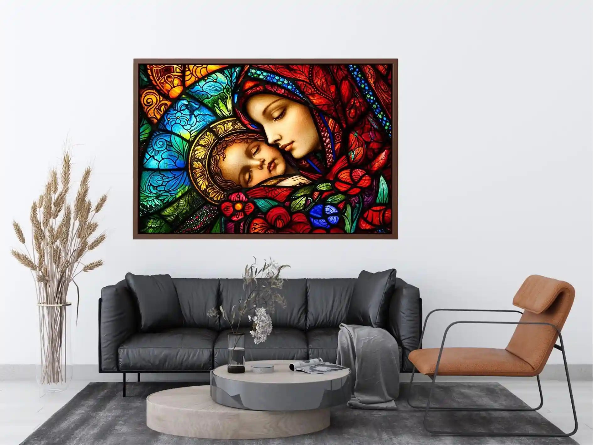 Sacred embrace in stained glass