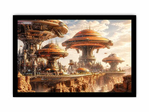 Futuristic city above a desert canyon