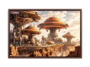 Futuristic city above a desert canyon