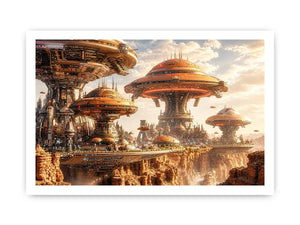 Futuristic city above a desert canyon