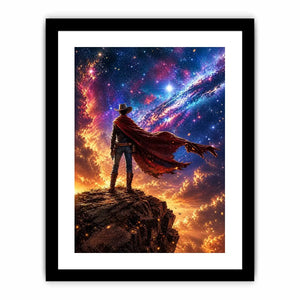 Cosmic outlaw on a rugged cliff