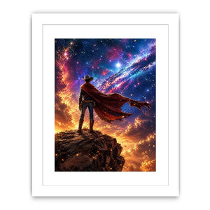 Cosmic outlaw on a rugged cliff