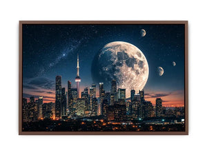 Moonlit skyline with distant planets