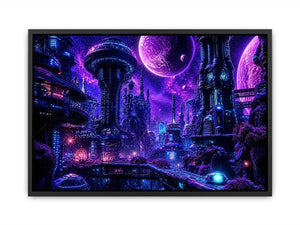 Futuristic city under a cosmic sky