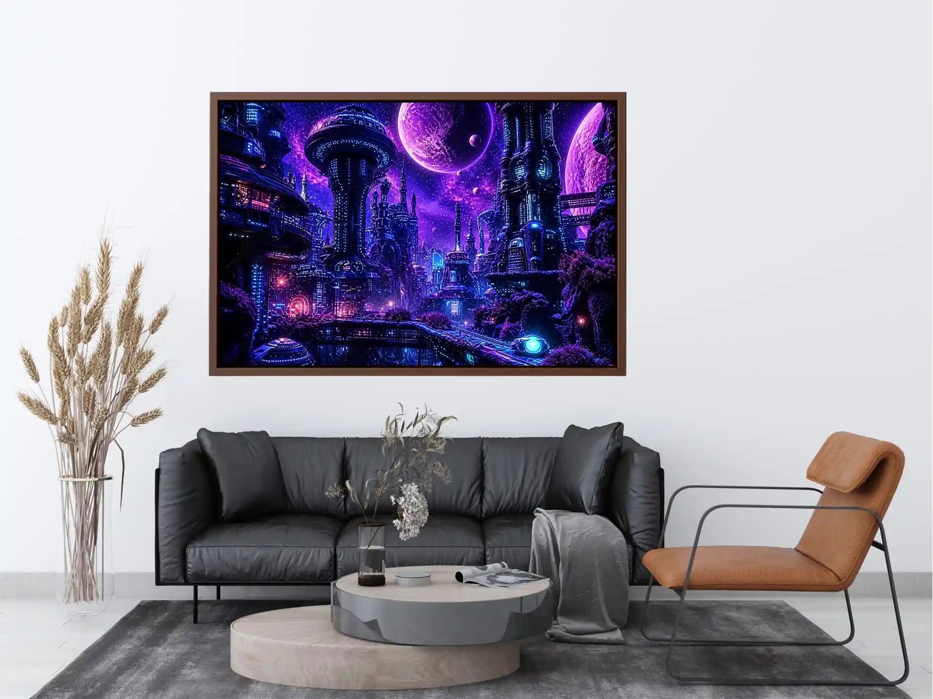 Futuristic city under a cosmic sky