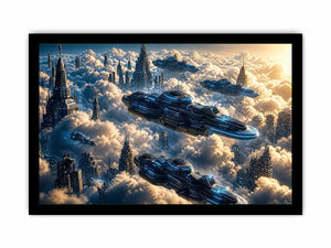 Futuristic city above the clouds