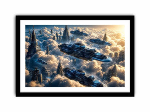 Futuristic city above the clouds