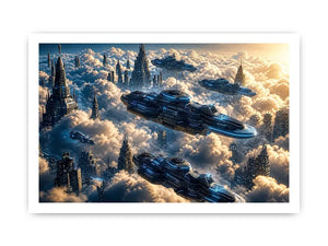 Futuristic city above the clouds