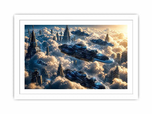 Futuristic city above the clouds