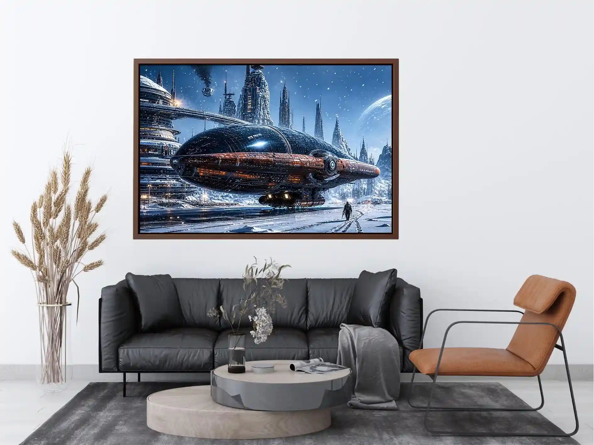 Futuristic outpost in snowy landscape
