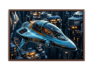 Futuristic hovercraft in canyon metropolis