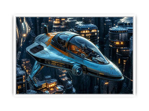 Futuristic hovercraft in canyon metropolis