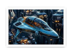 Futuristic hovercraft in canyon metropolis