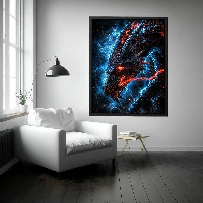 Fierce fiery dragon in cosmic storm