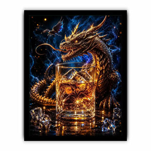 Dragon and whiskey in golden glow