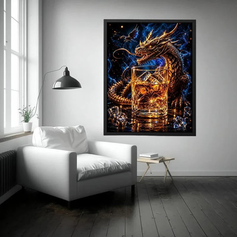 Dragon and whiskey in golden glow