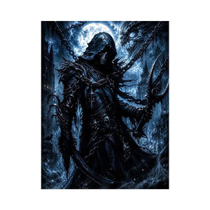 Gothic reaper in a moonlit ruin