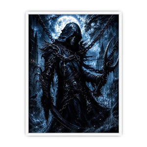Gothic reaper in a moonlit ruin