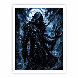 Gothic reaper in a moonlit ruin