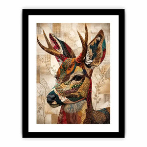 Textile stag with patterned antlers