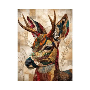Textile stag with patterned antlers