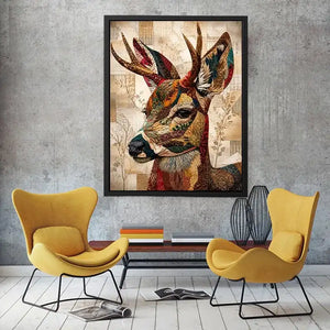 Textile stag with patterned antlers