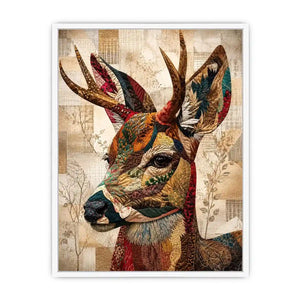 Textile stag with patterned antlers